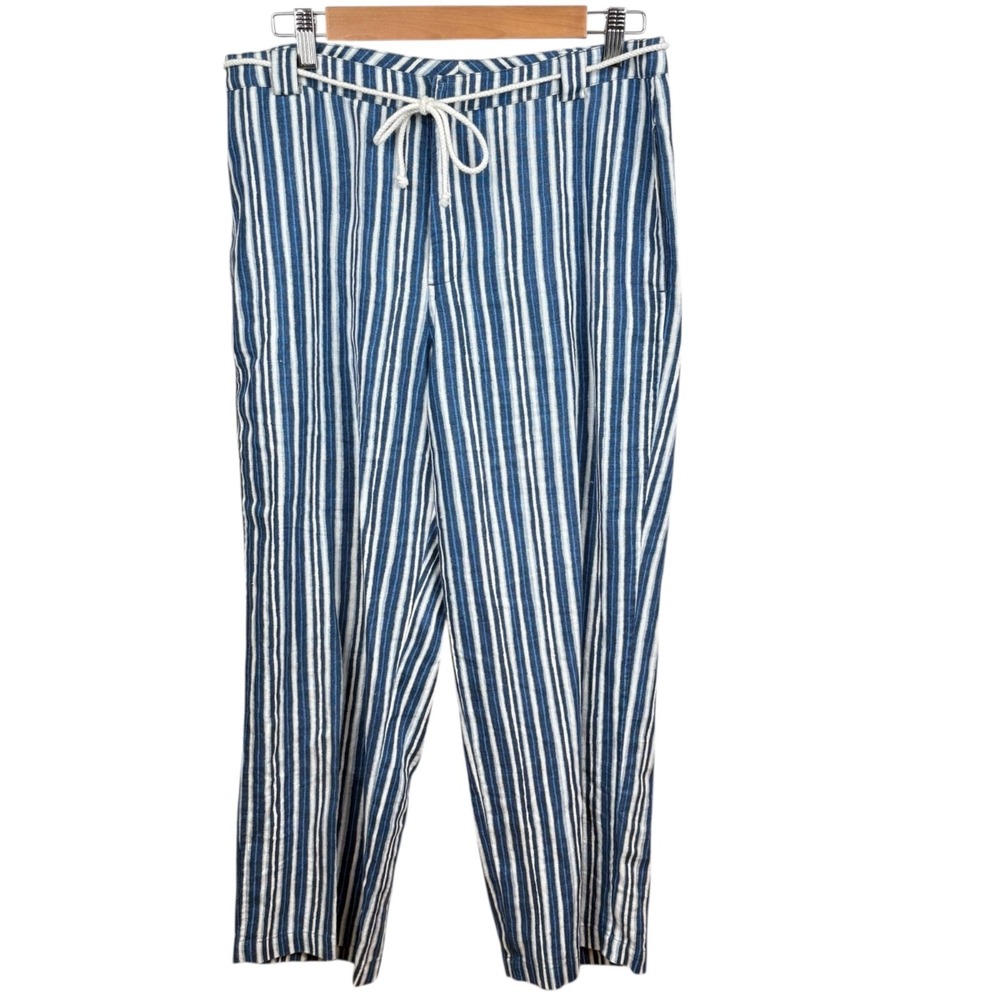 Sigrid‎ Olsen So Blue Linen Pants Women's Sz 10 Blue White Coastal Resort Beach